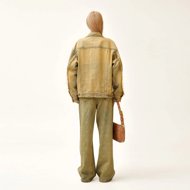 SMF Cross-Embroidered Washed Denim Jacket - 6