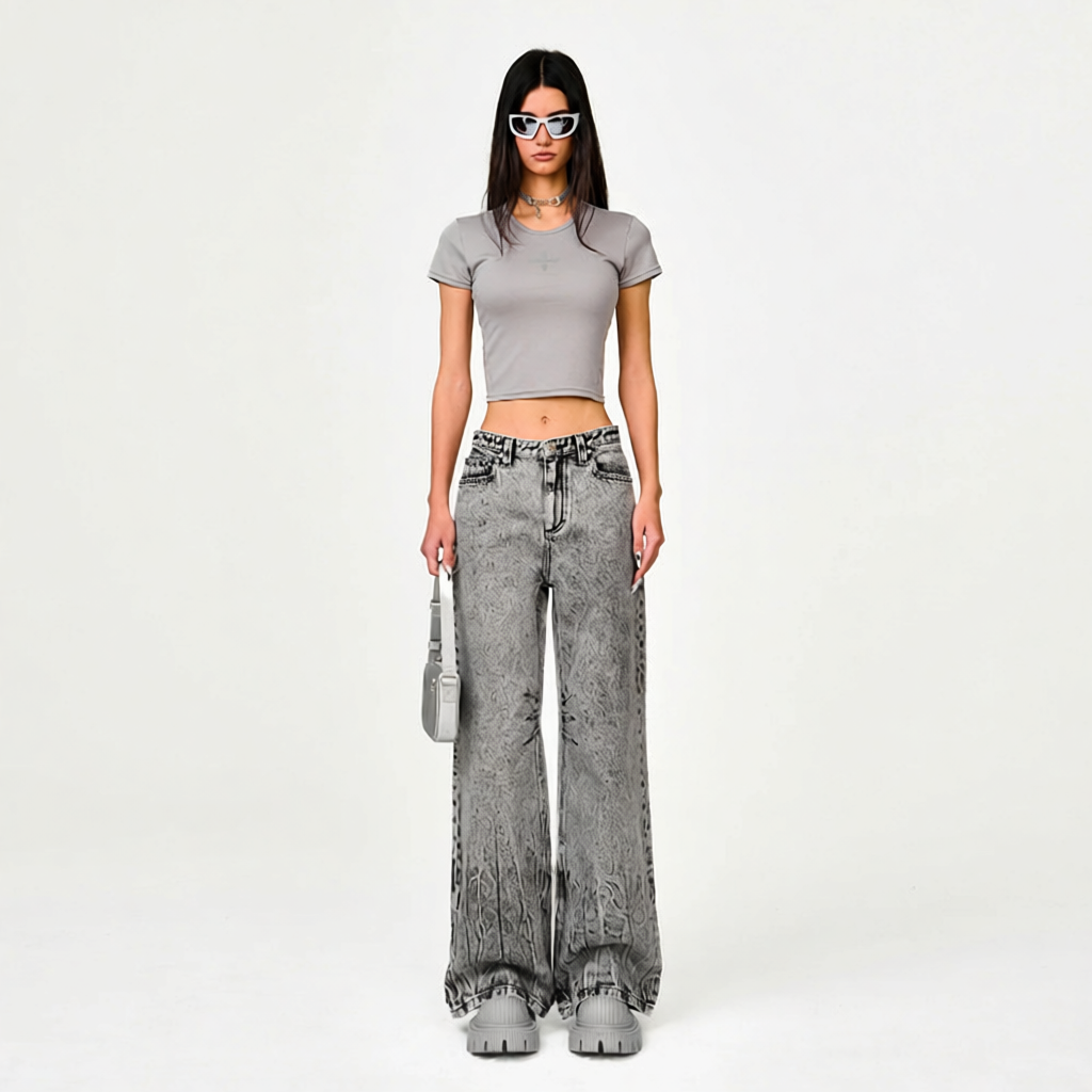 Design EMFK Wide-Leg Distressed Black Jeans - 9