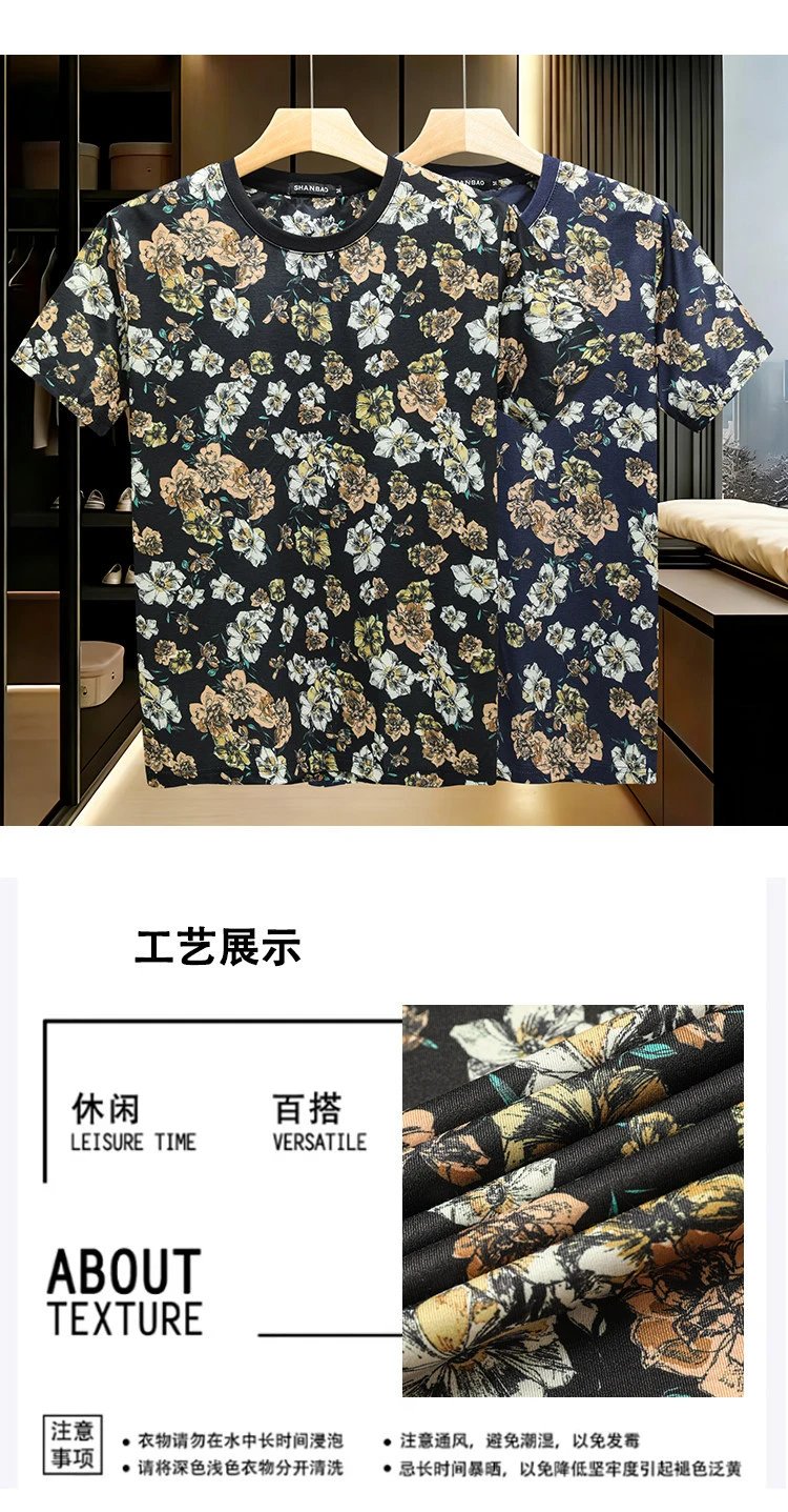 Design Shanbao Floral Print Black T-Shirt Tops.t Shirts - 2