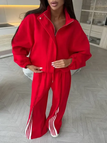 Design Track Suit Set Brown with Blue Stripe Pants Tracksuit - 9