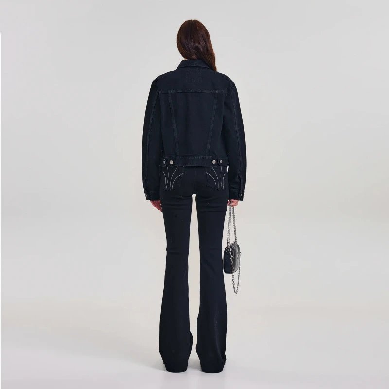 SMF SMFK Cropped Denim Jacket Black Denim Jacket - 4