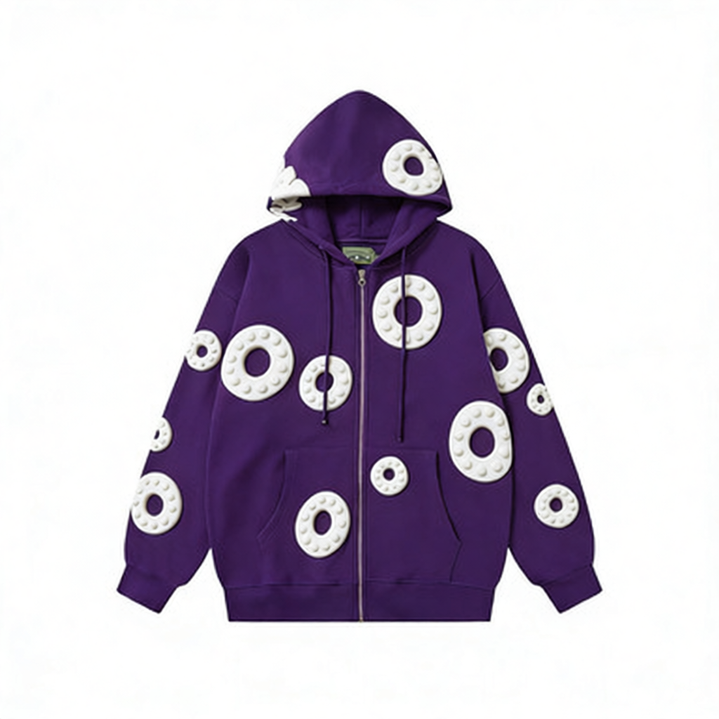 Design Cotton Floral Embossed Hoodie White - 6