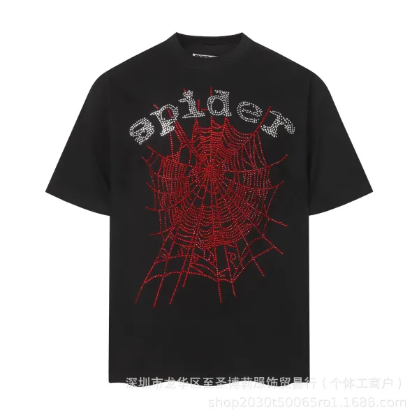 Spider Spider Web Rhinestone Embellished Black T-Shirt - 1