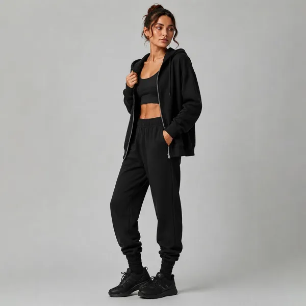 Design Black Oversized Zip-Up Hoodie and Jogger Set - 1