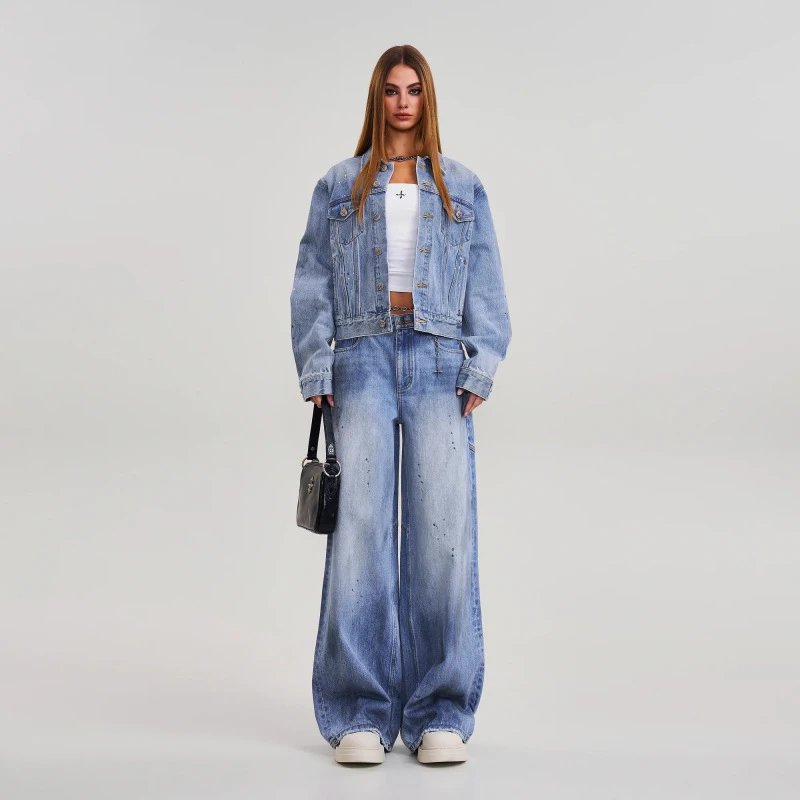 SMF Distressed Cropped Denim Jacket Blue - 12