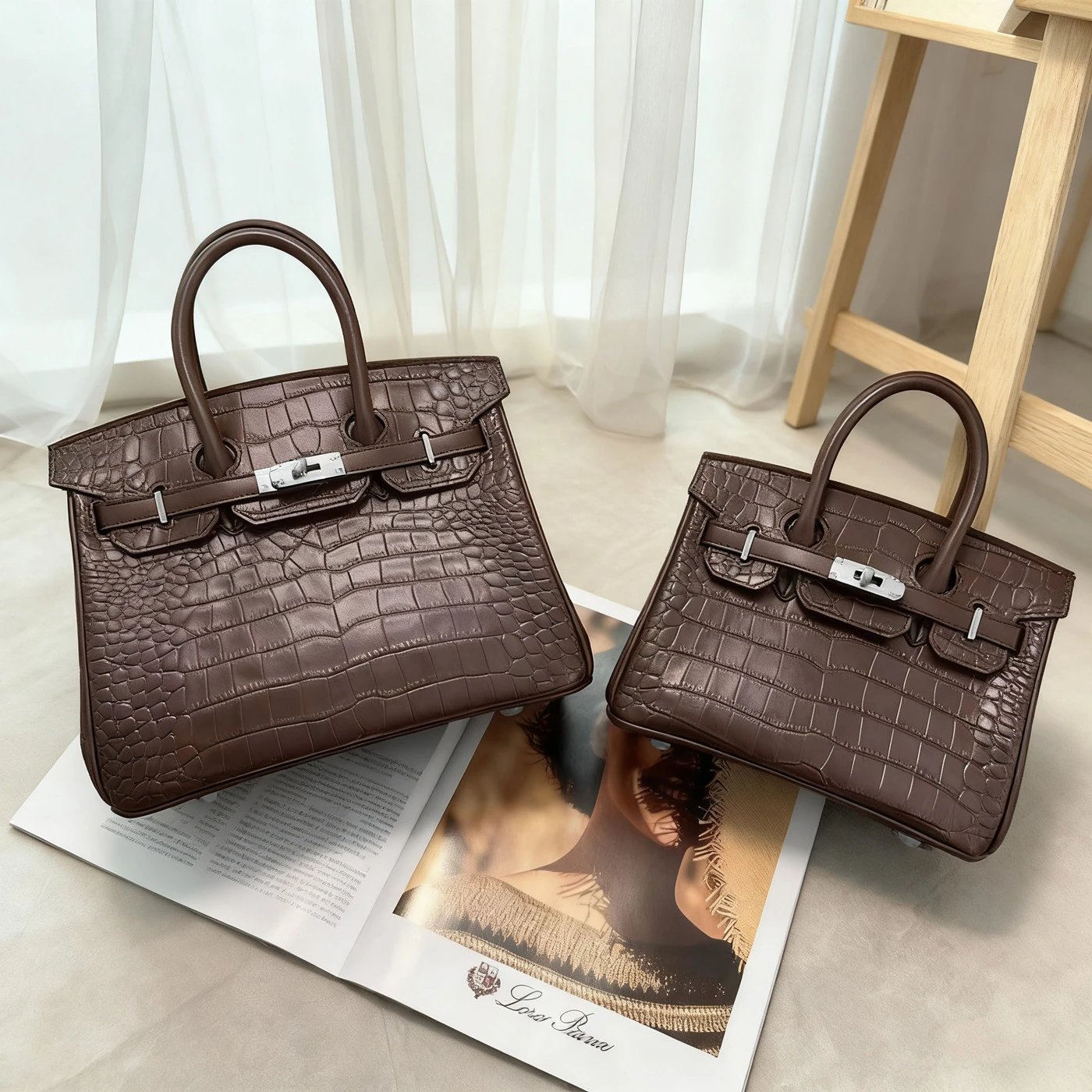 Hermès Birkin Bag Chocolate Crocodile Embossed Leather Handbag