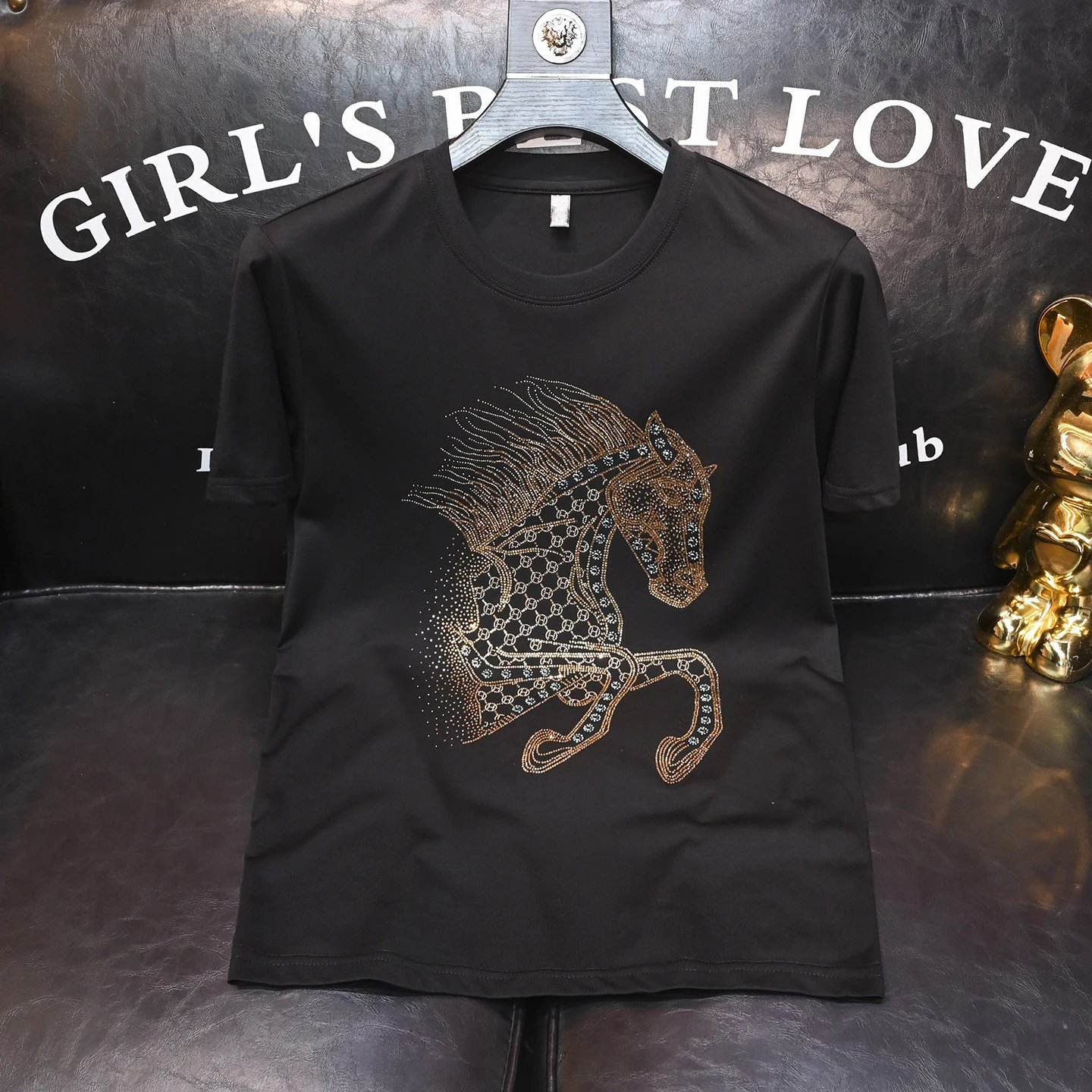 Design Horse Rhinestone Embroidery Royal Blue T-Shirt - 6