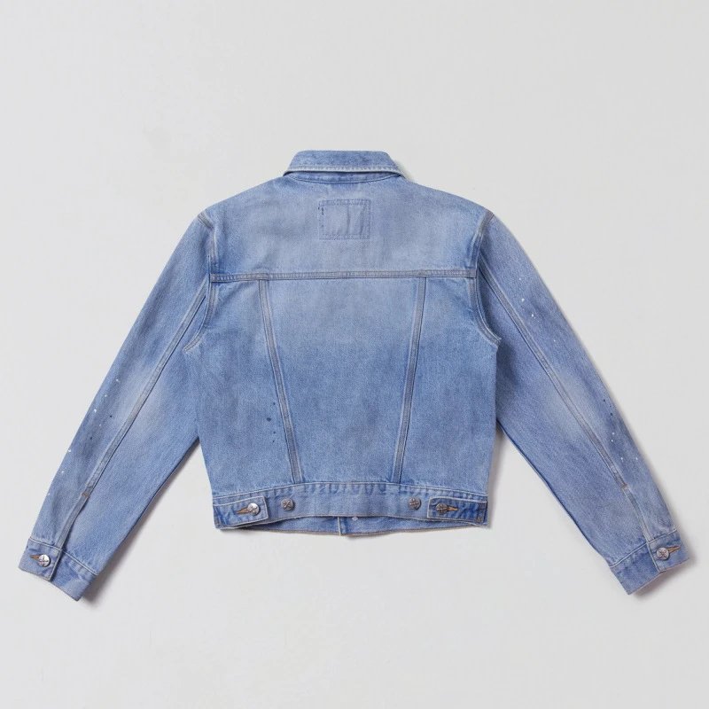 SMF Distressed Cropped Denim Jacket Blue - 16