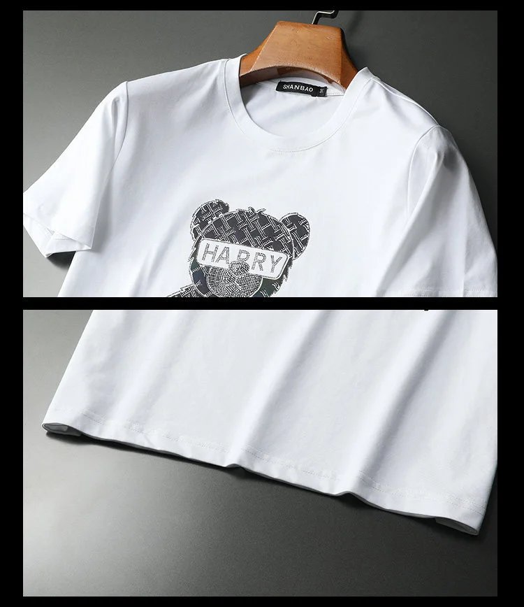 Design SHANBAO Bear Graphic Print Blue T-Shirt T-Shirts - 21