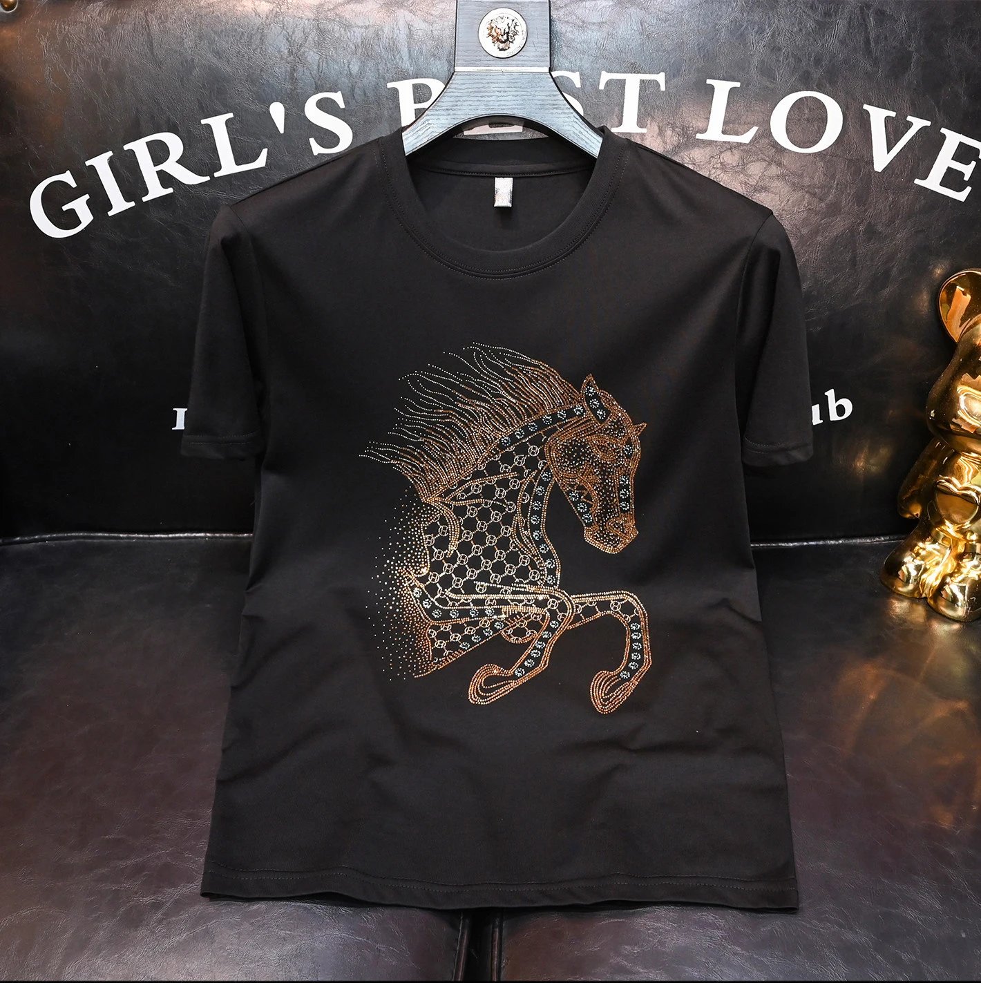 Design Horse Rhinestone Embroidery Royal Blue T-Shirt - 2