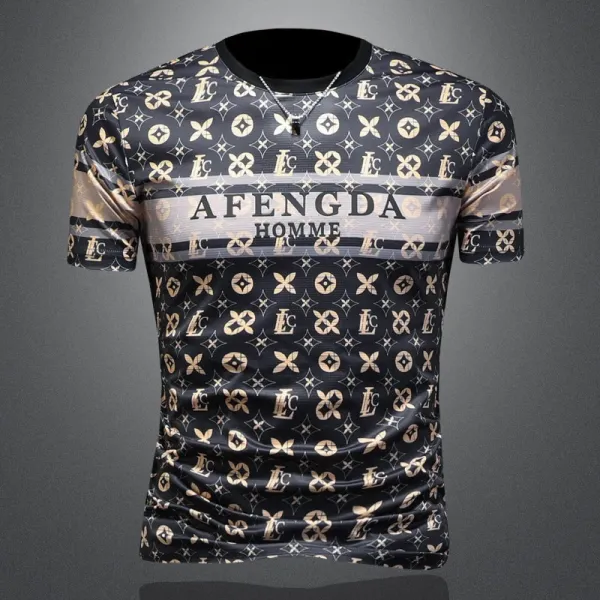 Design AFENGDA Homme Monogram Print Brown T-Shirt T-Shirts - 5