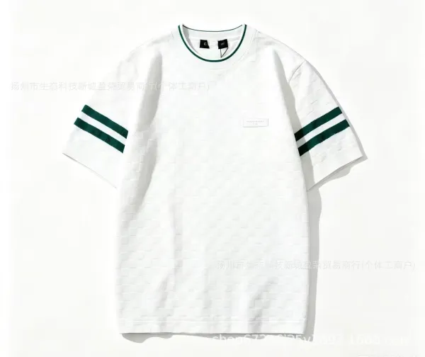 Design Checker Texture T-Shirt White with Green Stripes - 19