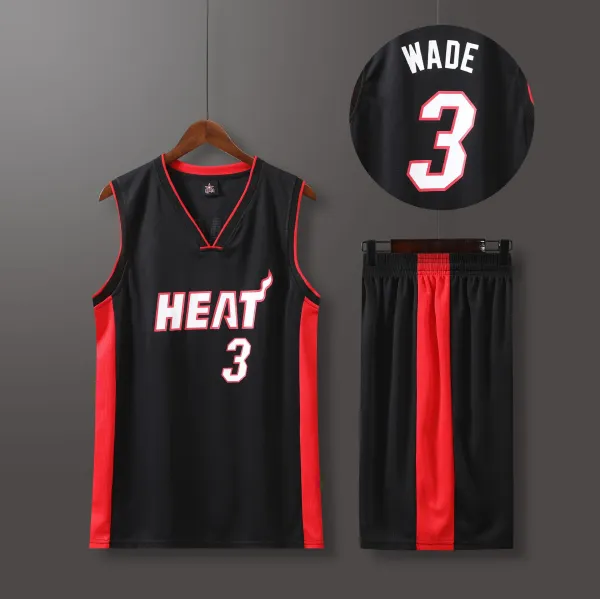 Miami Heat Dwyane Wade #3 Black Red Basketball Jersey Set - 1