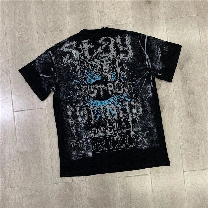 Design First Row Stay Curious Distressed Graphic T-Shirt Black T-Shirts - 5