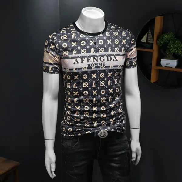 Design AFENGDA Homme Monogram Print Brown T-Shirt T-Shirts - 10