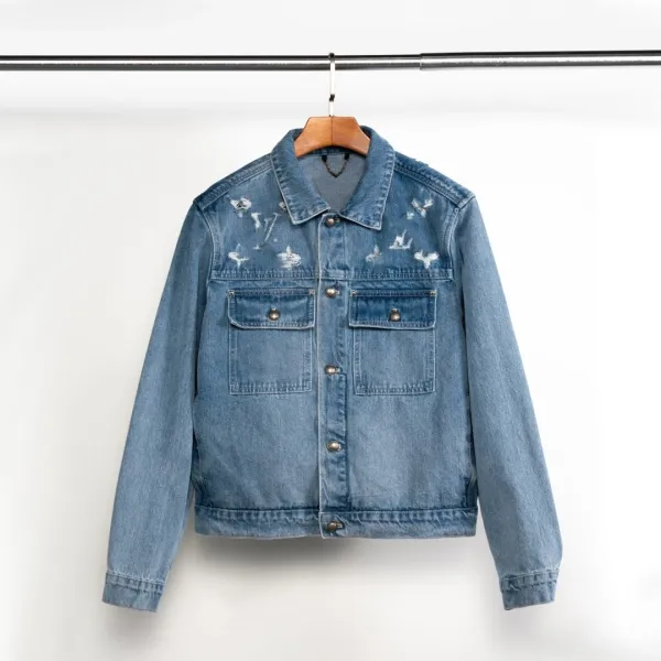 Denim Tears Distressed Logo Denim Jacket Blue - 1