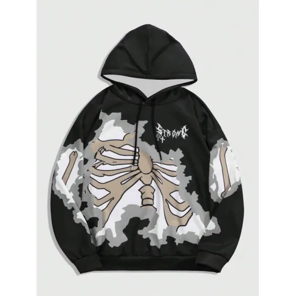 Design Skeleton Print Oversized Hoodie Black - 1