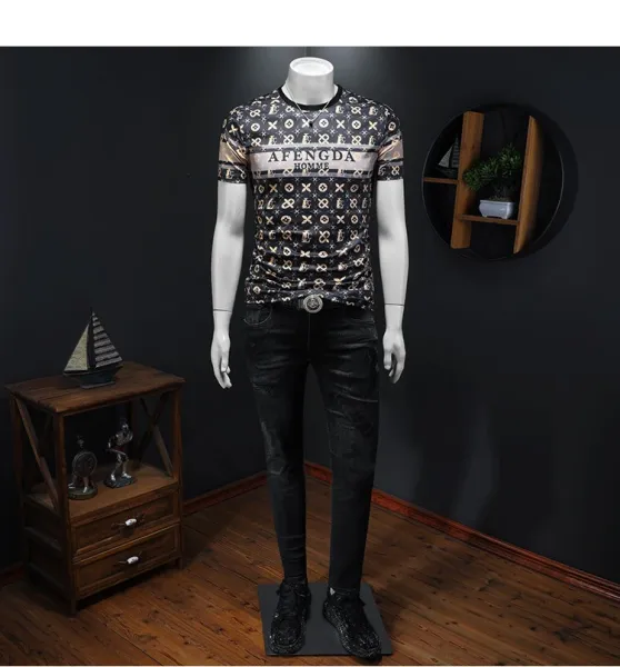 Design AFENGDA Homme Monogram Print Brown T-Shirt T-Shirts - 19