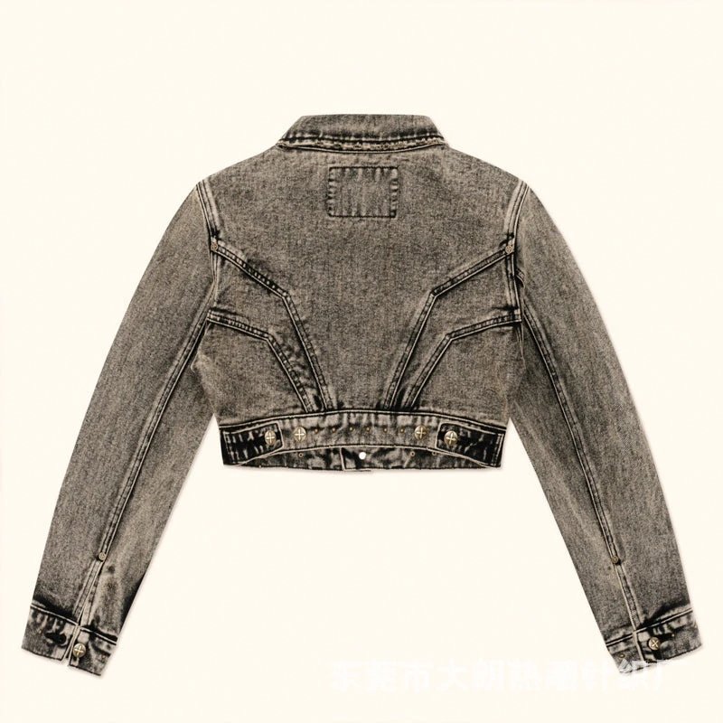 SMF SMFK Cropped Denim Jacket Gray Wash Denim Jacket - 7