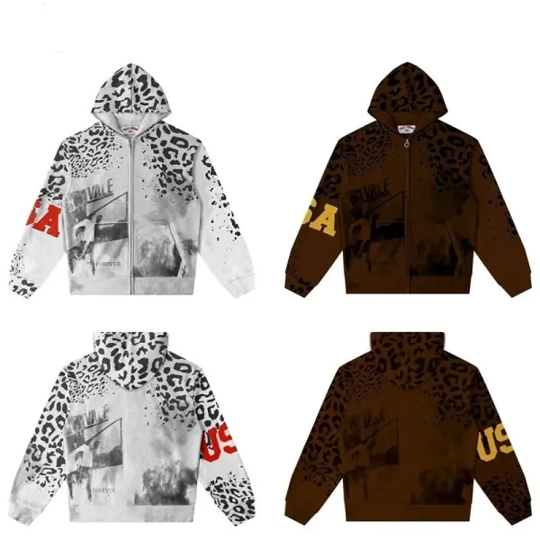 Design Vally Deves Leopard Print Zip-Up Hoodie Multicolor Hoodie - 3