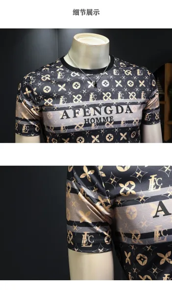 Design AFENGDA Homme Monogram Print Brown T-Shirt T-Shirts - 30
