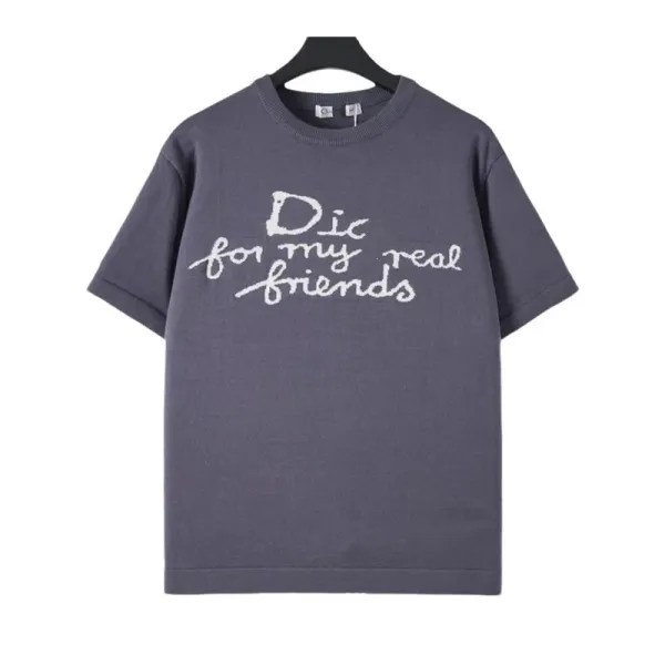 Dior 'Dic for My Real Friends' Embroidered Knit T-Shirt Gray - 1