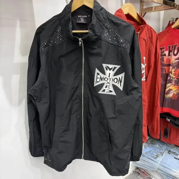 Design Mixed Emotion Iron Cross Windbreaker Black Jacket Outerwear.windbreaker - 1