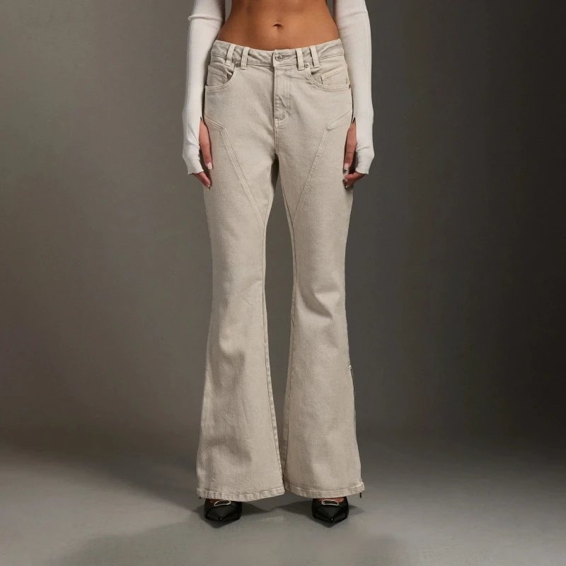 Design Flared Zip-Trim Jeans Light Gray - 20