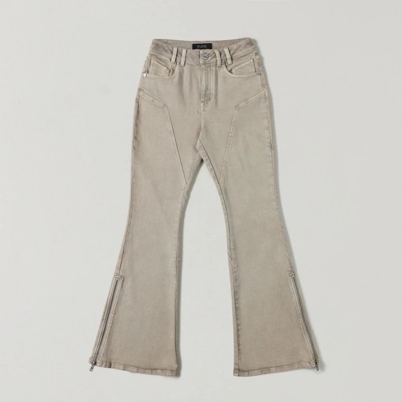 Design Flared Zip-Trim Jeans Light Gray - 11