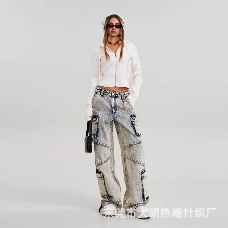 Design Cargo Jeans Acid Wash Gray - 10