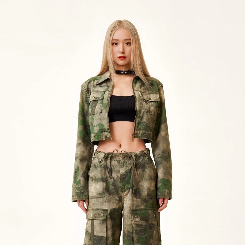 Design Cropped Camouflage Denim Jacket - 3