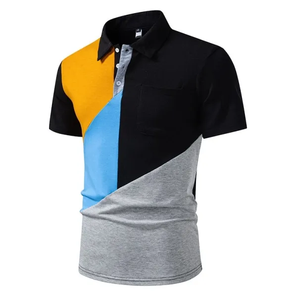 Design Color-Block Polo Shirt Navy Orange Light Blue Gray Tops Polo - 15