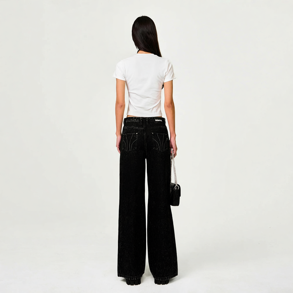 Design EMFK Wide-Leg Distressed Black Jeans - 3