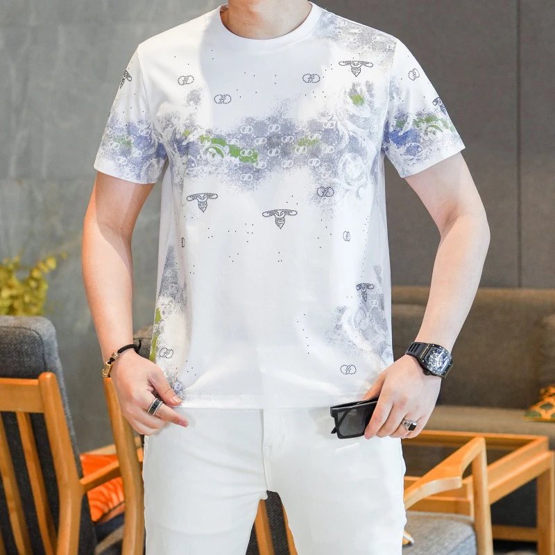 Design Graphic Print Black T-Shirt with Floral Pattern and White Embroidered Pants - 11