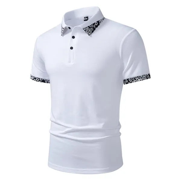 Design Classic Polo Black with White Patterned Collar and Cuffs Tops.polo - 5