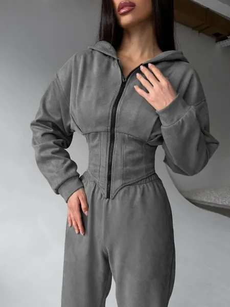 Design Pink Zip-Front Hooded Jumpsuit Sets - 8