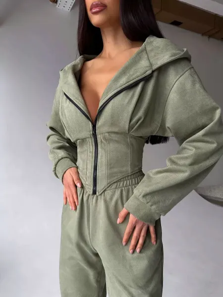 Design Pink Zip-Front Hooded Jumpsuit Sets - 12