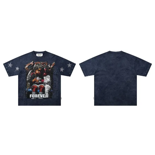 Design 'Forever' Graphic Print Navy Starry Sky T-Shirt - 1