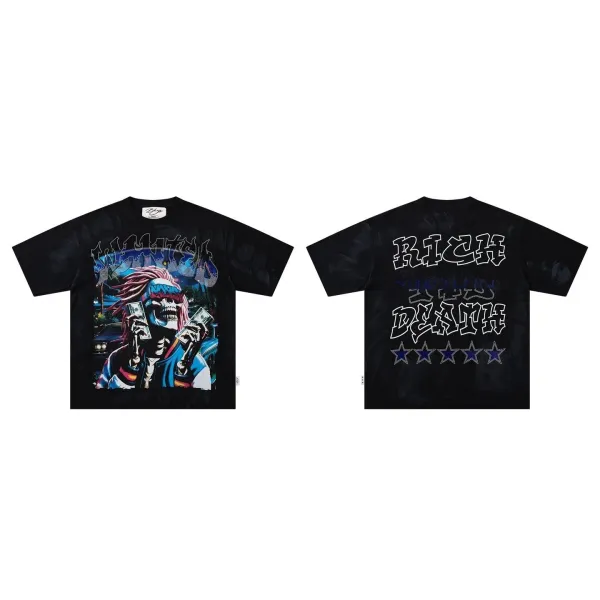 Design Rich Death Graphic Print Black T-Shirt - 1