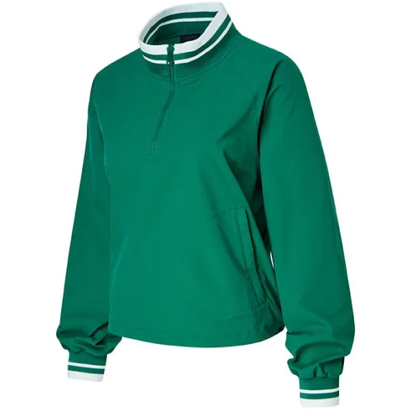 Design Quarter-Zip Pullover Green with White Trim Tops - 1