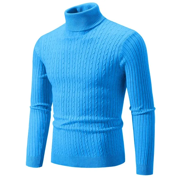 Design Cable Knit Turtleneck Sweater Blue - 1