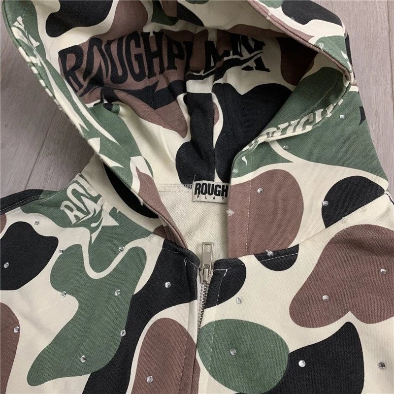 Design Rough Play Camo Print Zip-Up Hoodie Multicolor Hoodie - 6