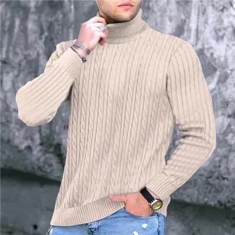 Design Cable Knit Turtleneck Sweater Blue - 21