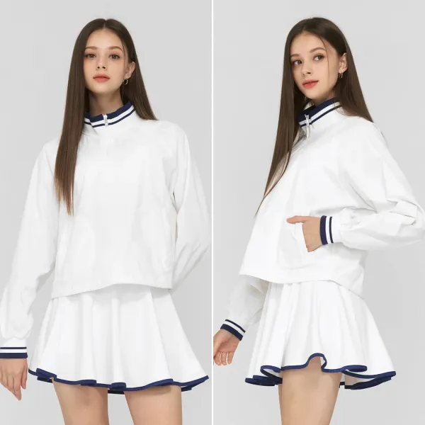 Design Windbreaker Jacket White with Navy Trim - 27