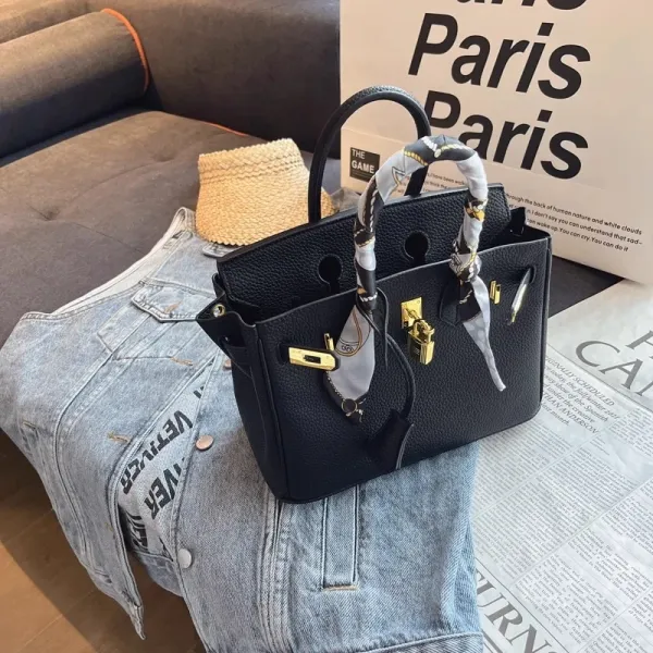 Hermès Birkin Bag Black Togo Leather with Silk Scarf Handle Wrap Handbag - 1