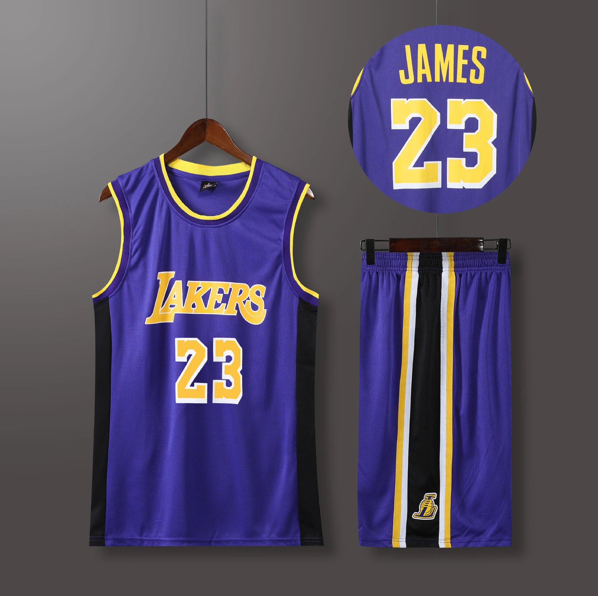 Los Angeles Lakers LeBron James #23 Purple Basketball Jersey Set