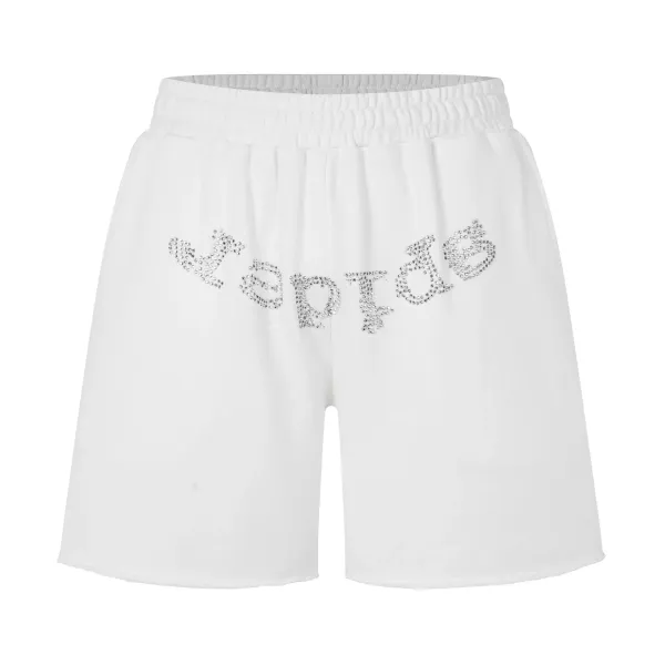 Design Rhinestone Script Shorts White - 1