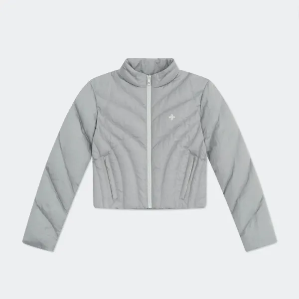 Design Quilted Cropped Puffer Jacket Light Gray Outerwear.jacket - 1