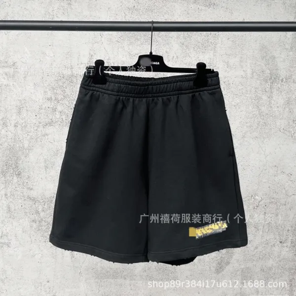 Design Black Distressed Logo Shorts - 1