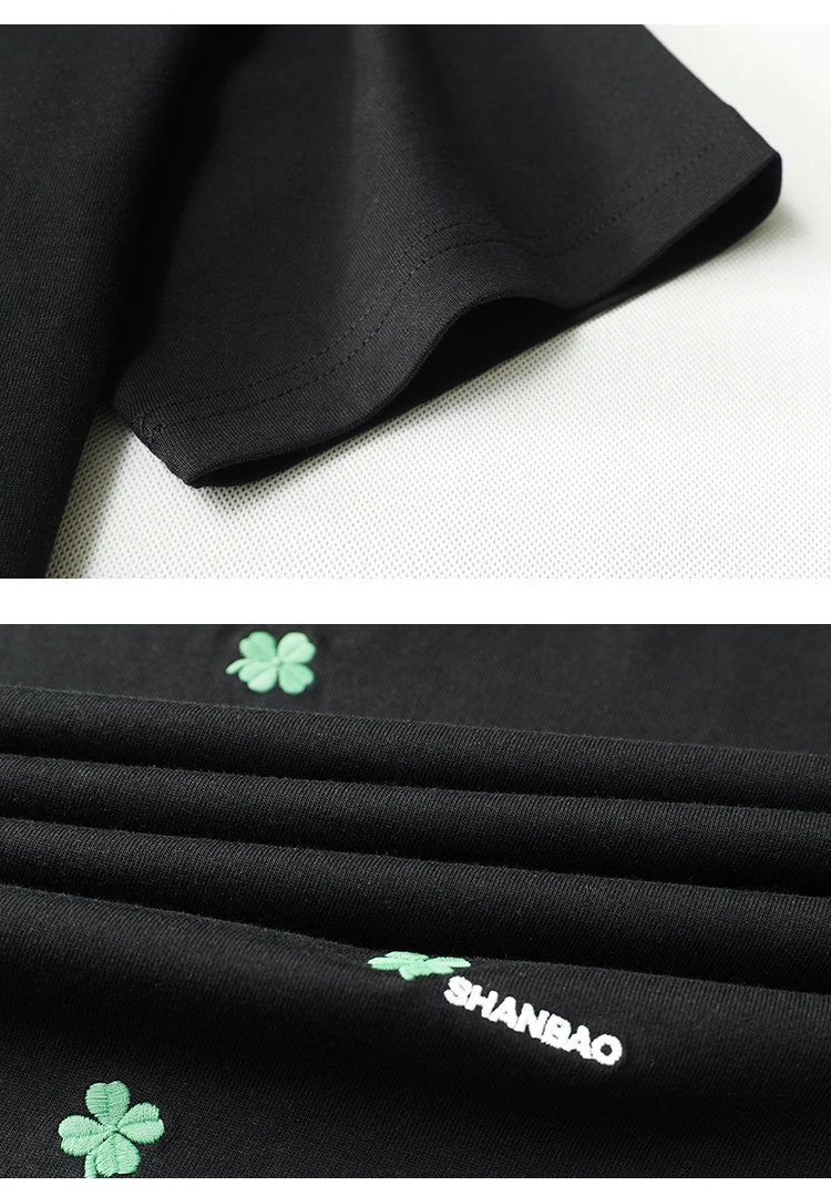 Design SHANBAO Clover Embroidered White T-Shirt T-Shirts - 11